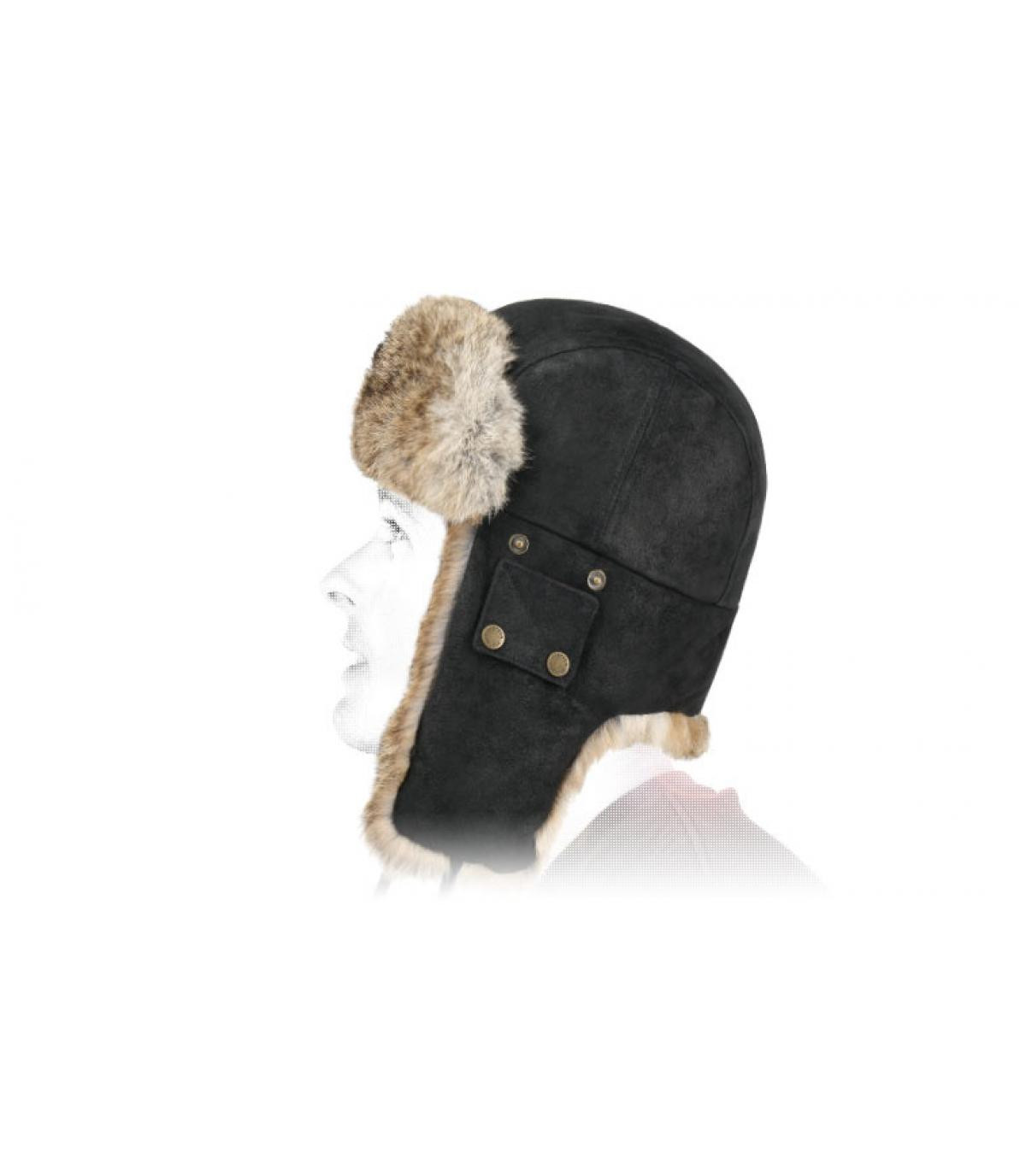 Zwart lederen bontmuts Starkville black Zwart lederen bontmuts Starkville black